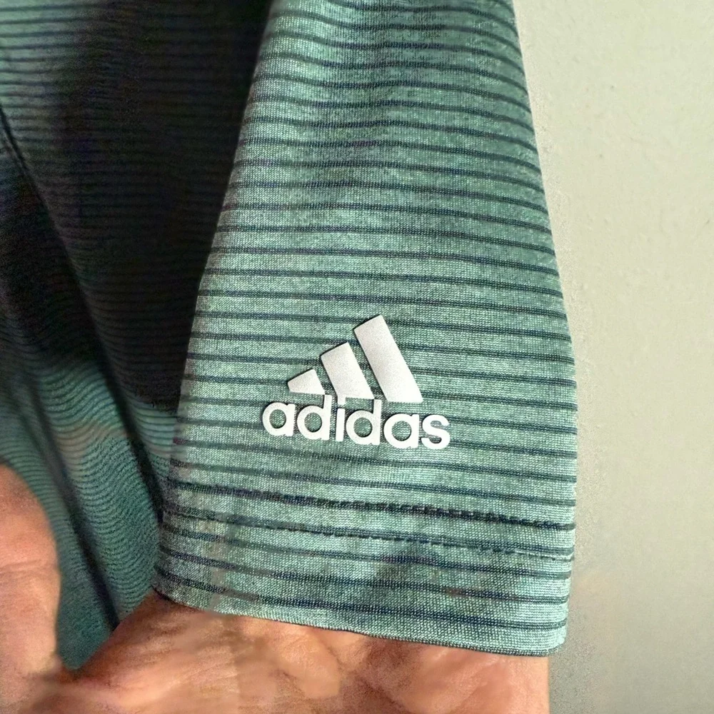 Men’s XL Green Adidas Golf Striped Lightweight, Activewear, Sporty Polo